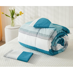 Комплект одеяло + наволочка Litanika Twin, 2 предмета, бирюзовый/серый