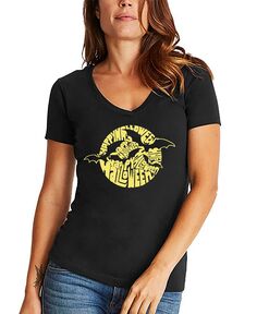 Женская футболка с v-образным вырезом и надписью «летучие мыши на хэллоуин» LA Pop Art, черный