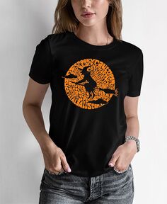 Женская футболка с надписью spooky witch word art LA Pop Art, черный