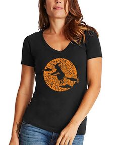Женская футболка с v-образным вырезом и надписью spooky witch word art LA Pop Art, черный