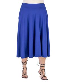 Плюс размер юбка миди с карманом и складками с эластичной резинкой на талии 24seven Comfort Apparel, синий