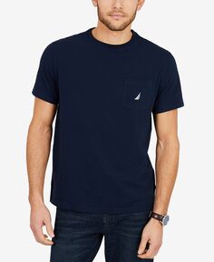 Мужская однотонная футболка классического кроя с круглым вырезом и карманами Nautica, синий