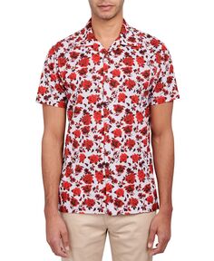 Мужская облегающая спортивная рубашка с цветочным принтом и эластичным принтом без утюга Society of Threads, красный