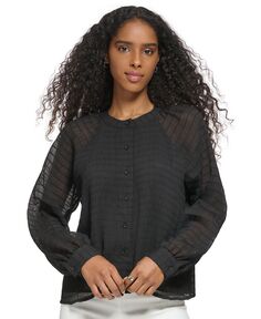 Текстурированная шифоновая блузка с длинными рукавами Calvin Klein, черный