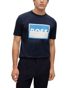 Мужская облегающая футболка из мерсеризованного хлопка с логотипом boss Hugo Boss, темно-синий