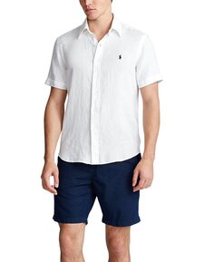 Мужская льняная рубашка на пуговицах с короткими рукавами Polo Ralph Lauren, белый
