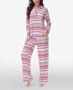 Женский пижамный комплект с длинными рукавами и воротником-стойкой с принтом, 2 предмета Beautyrest, мульти