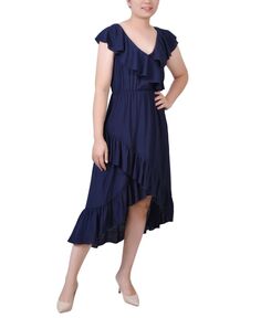 Миниатюрное платье без рукавов с оборками NY Collection, синий