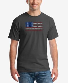 Мужская футболка с коротким рукавом и надписью land of the free american flag word art LA Pop Art, темно-серый