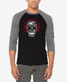 Мужская бейсбольная футболка с регланом и рукавами 3/4 с нотами черепа word art LA Pop Art, мульти