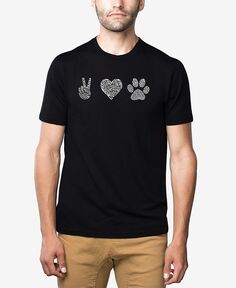 Мужская футболка premium blend word art peace love dogs LA Pop Art, черный