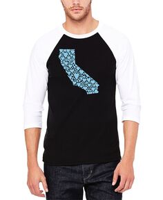 Мужская бейсбольная футболка реглан с рукавом 3/4 california hearts word art футболка LA Pop Art, черно-белый
