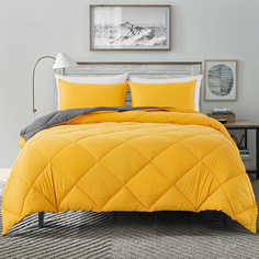Комплект двуспального постельного белья из 3 предметов Decroom Twin, желтый/серый