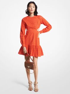Платье Michael Kors Cotton Eyelet Cutout Mini, оранжевый