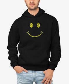 Мужская толстовка с капюшоном be happy smiley face word art LA Pop Art, черный