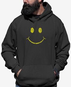 Мужская толстовка с капюшоном be happy smiley face word art LA Pop Art, темно-серый