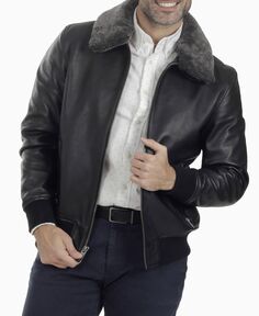 Мужская кожаная куртка-бомбер со съемным воротником Frye, черный