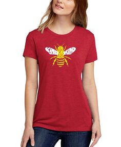 Женская футболка premium blend bee kind word art LA Pop Art, красный