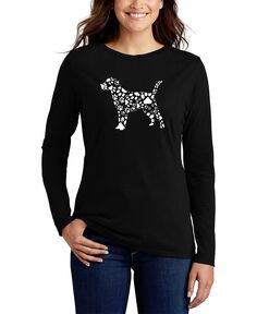 Женская футболка с длинным рукавом с принтом собачьей лапы word art LA Pop Art, черный