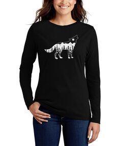 Женская футболка с длинным рукавом howling wolf word art LA Pop Art, черный