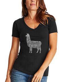 Женская футболка llama mama word art с v-образным вырезом LA Pop Art, черный