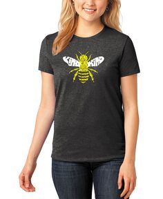Женская футболка premium blend bee kind word art LA Pop Art, черный