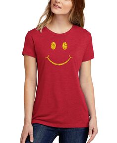 Женская футболка premium blend be happy smiley face word art LA Pop Art, красный