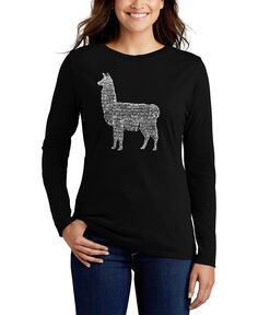 Женская футболка с длинным рукавом llama mama word art LA Pop Art, черный