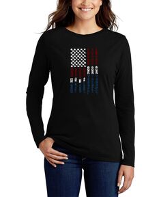Женская футболка с длинным рукавом с надписью support our troops LA Pop Art, черный