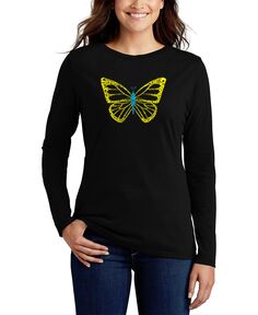 Женская футболка с длинным рукавом и надписью «butterfly word art» LA Pop Art, черный