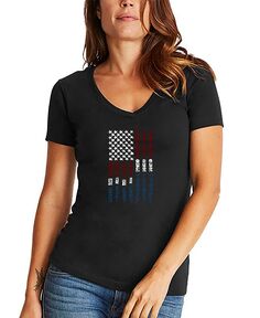 Женская футболка с v-образным вырезом и надписью support our troops LA Pop Art, черный