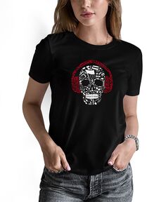 Женская футболка с надписью music notes skull word art LA Pop Art, черный