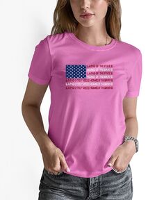 Женская футболка с надписью land of the free american flag word art LA Pop Art, розовый