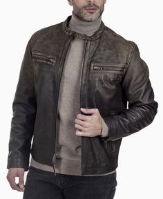 Мужская винтажная двухцветная кожаная куртка cafe racer Frye, коричневый
