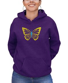Женская толстовка с капюшоном и надписью butterfly word art LA Pop Art, фиолетовый
