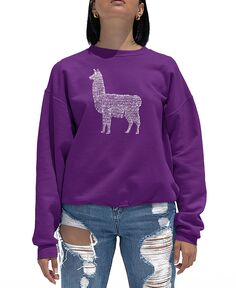 Женская толстовка с круглым вырезом llama mama word art LA Pop Art, фиолетовый