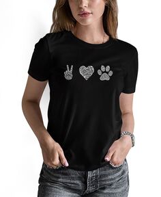 Женская футболка peace love dogs word art LA Pop Art, черный