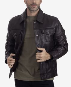 Мужская классическая кожаная куртка trucker на кнопках спереди Frye, темно-коричневый