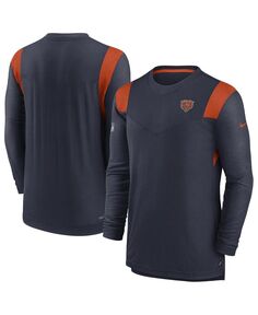 Мужская темно-синяя футболка с длинным рукавом chicago bears sideline в тон с логотипом performance player Nike, синий