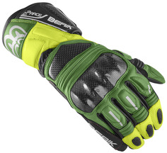 Мотоциклетные перчатки Berik Namib Pro с усиленной боковиной, черный/зеленый/желтый