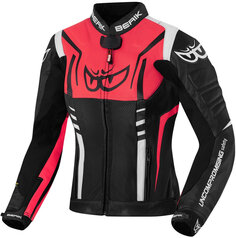 Женская мотоциклетная текстильная куртка Berik Striper с двойной кожей на локтях и плечах, черный/белый/розовый