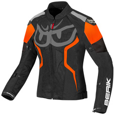 Женская мотоциклетная текстильная куртка Berik Imola Air с большим сетчатым вставкам, черный/белый/оранжевый