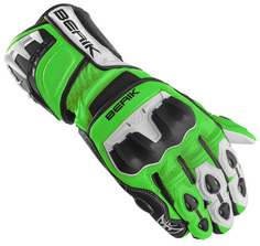 Мотоциклетные перчатки Berik Track Plus с предварительно изогнутым палецем, черный/белый/зеленый