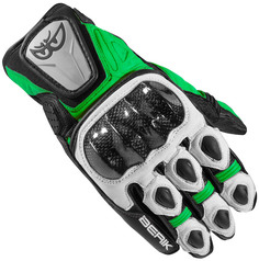 Мотоциклетные перчатки Berik Namib с предварительно изогнутым палецем, черный/белый/зеленый