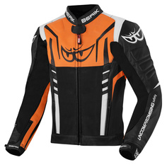Женская мотоциклетная текстильная куртка Berik Striper с двойной кожей на локтях и плечах, черный/белый/оранжевый