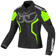 Женская мотоциклетная текстильная куртка Berik Imola Air с большим сетчатым вставкам, черный/белый/зеленый
