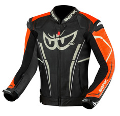 Мотоциклетная кожаная куртка Berik Street Pro Evo с регулируемой талией и манжетами, черный/оранжевый