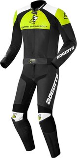 Двухкомпонентный кожаный костюм для мотоциклов Bogotto Losail с сетчатой подкладкой, черный/белый/желтый