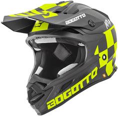 Шлем для мотокросса Bogotto V328 Xadrez Carbon со съемной подкладкой, черный/желтый
