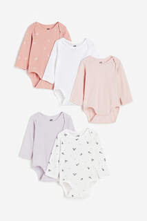Комплект боди H&amp;M Long-sleeved, 5 пар, светло-фиолетовый/ светло-розовый H&M